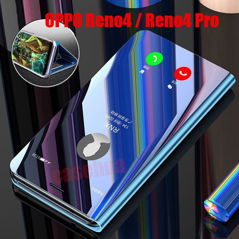 HP Oppo Reno4 / Reno4 Pro Case Flip Mirror Plating Leather Casing Phone
