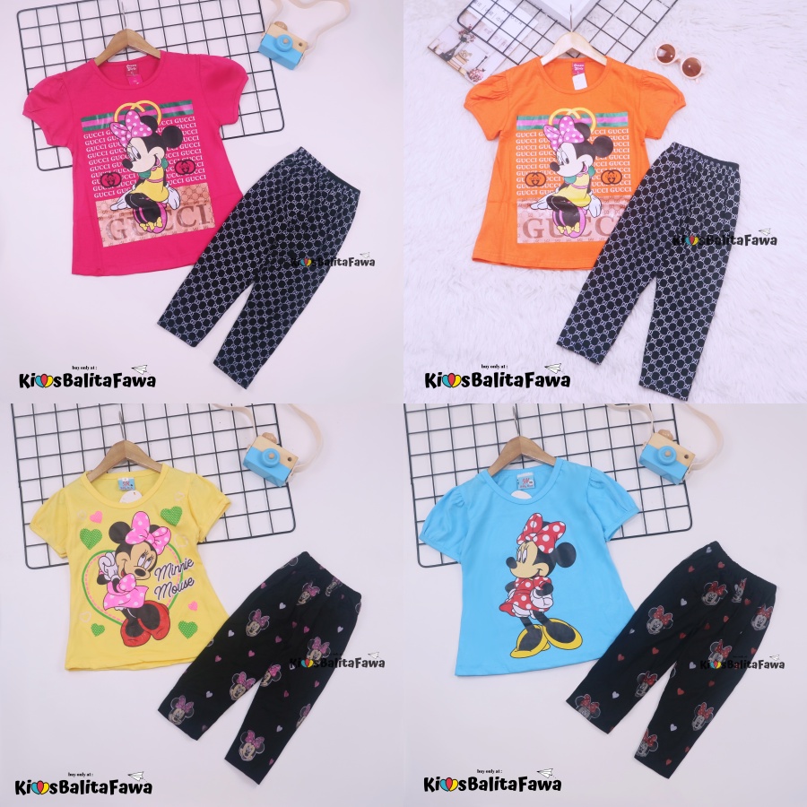 Setelan Mikkey &amp; DOLL uk 3-4 tahun / Baju Anak Karakter Legging Perempuan Celana Panjang Import Kaos