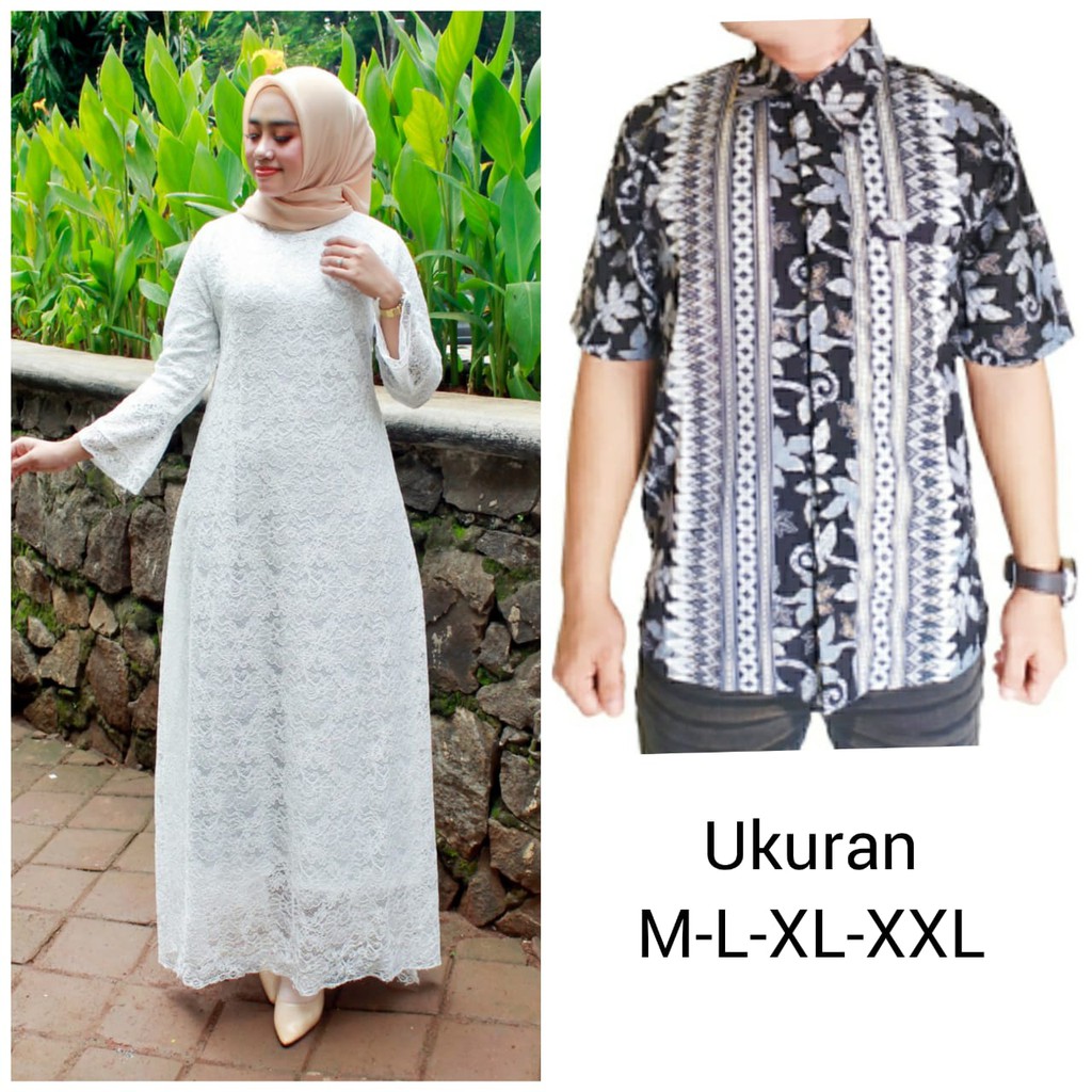 REALPICT couple kebaya gamis brukat hem pendek/couple murah/gamis termurah/couple kondangan/gamis