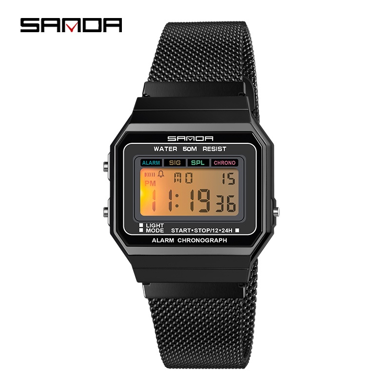 SANDA 6017 Jam Tangan Wanita Digital Sport EL Backlight Tali Stainless Shockproof Anti air WATCHKITE WKOS