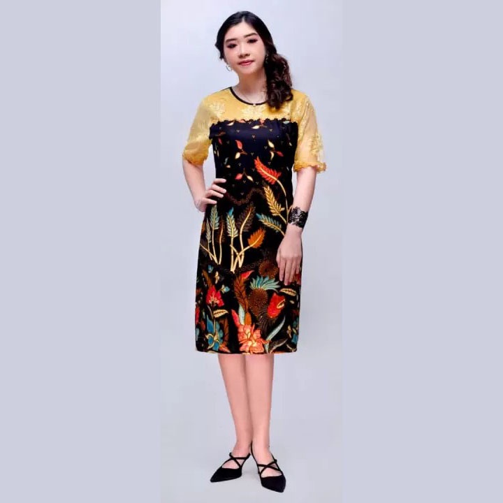 Dress Brokat Batik Nagita Gold