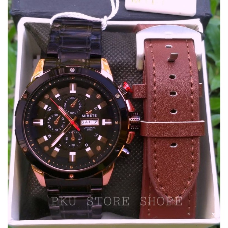 Jam Tangan Pria Sporty Dua Tali Baru Mirete Original Strap Stainlees Steel Fitur Tanggal Hari Aktif Cod / Jam Tangan Mirete / Jam Tangan Cowok / Jam Tangan Pria Terbaru / Jam Tangan Unisex Dua Tali / Kuarsa Analog / Anti Air / Water Resistant / Jam Tangan