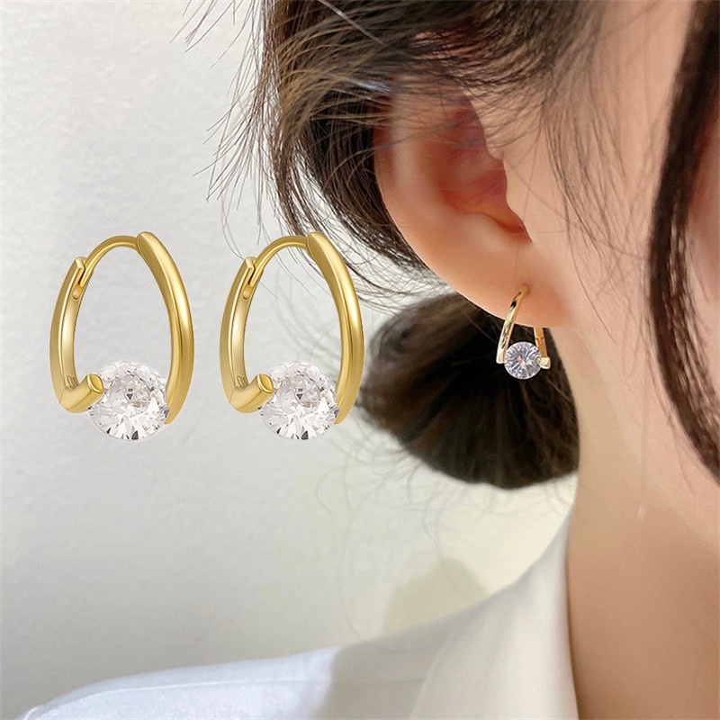 1 Pasang Anting Hoop Zircon Geometris Tidak Teratur Gaya Klasik Untuk Wanita