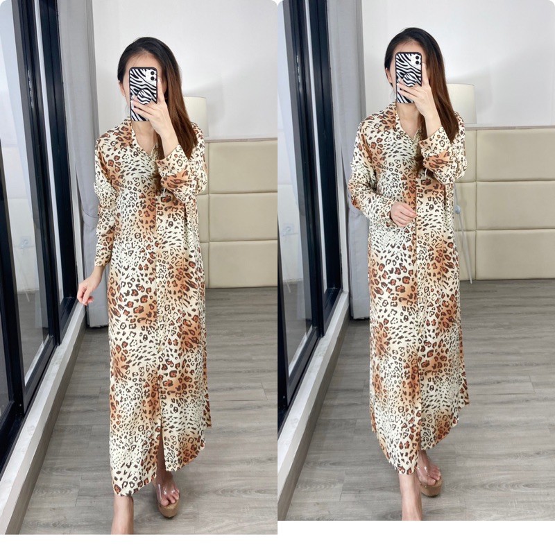 real pic longtunik leopard wanita / longtunik rayon K 013420