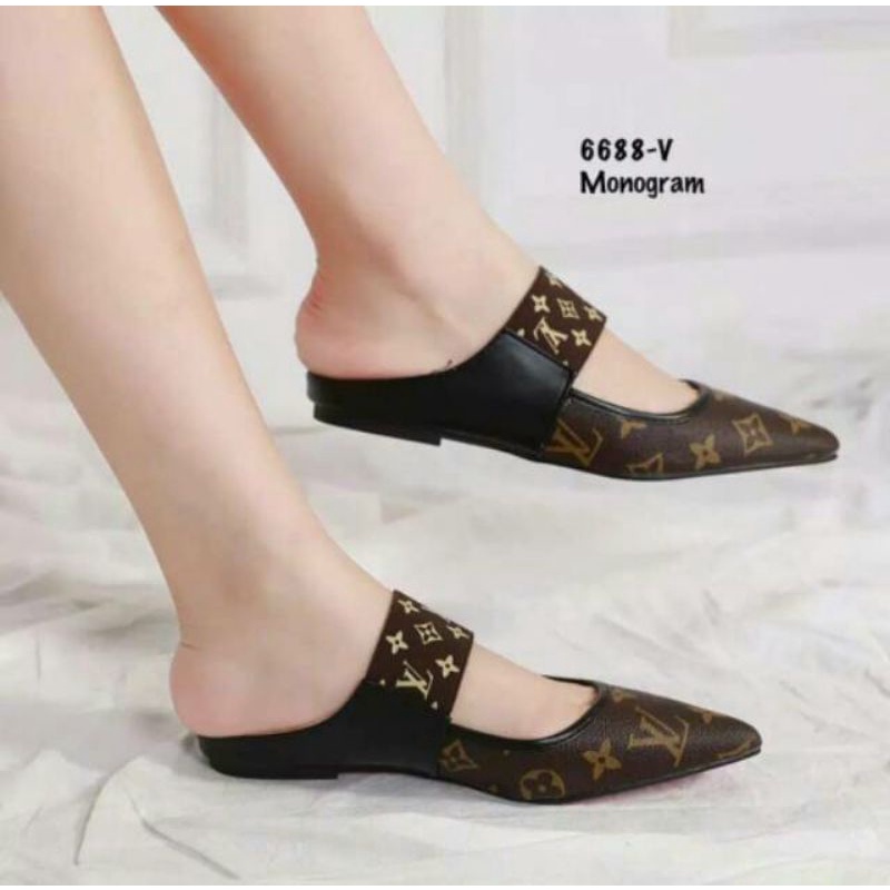 SEPATU SELOP BUSTONG LV MONO TUTONG SANTAI KERJA WANITA MODEL IMPORT FASHION KOREA