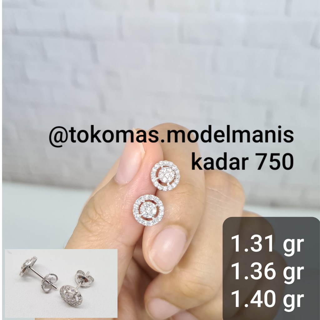 Anting Tusuk Emas Putih Asli diamond looks kadar 750