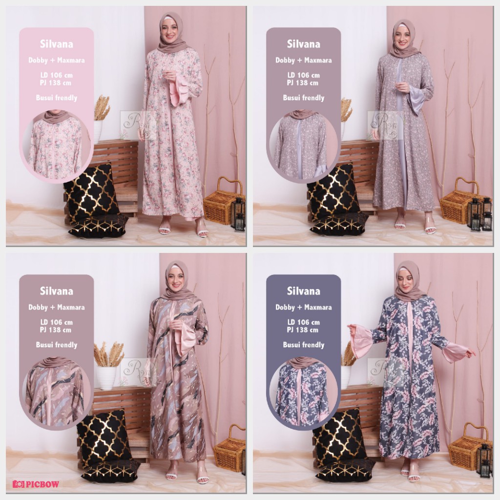 Gamis Home Dress Rayon Premium Dobby Terbaru Motif Abstrak Bahan Tebal dan Adem Silvana Original Rha