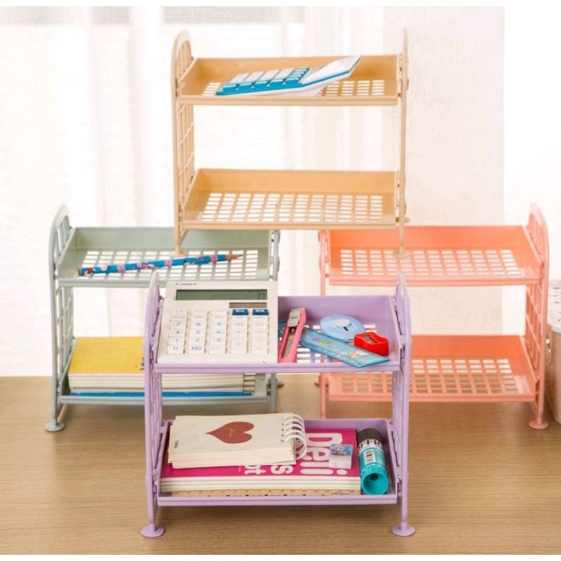 Rak plastik mini 2 tingkat rak susun serbaguna cantik keranjang kosmetik