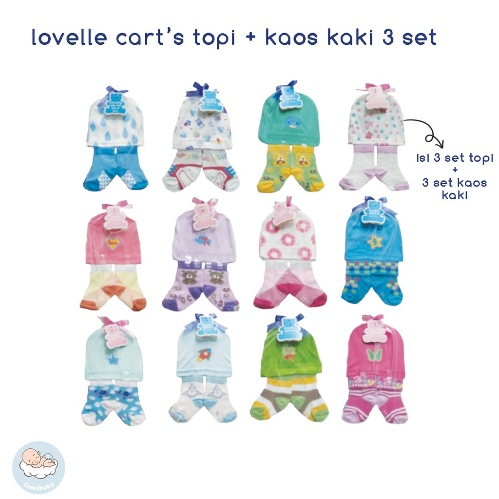 lovelle cart's topi bayi + kaos kaki 3 set (SNI)