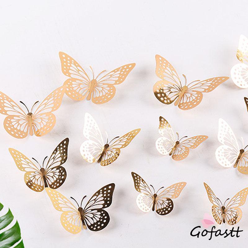 【COD】12pcs Stiker Dinding Desain Kupu-Kupu Hollow 3D Untuk Dekorasi Pesta Pernikahan Butterfly G