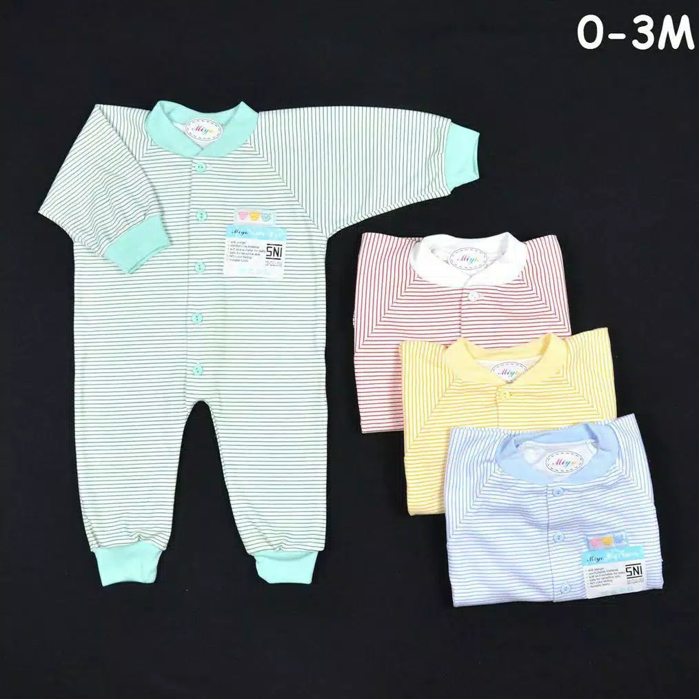 MIYO by libby Baju Kodok Panjang BUKA Kaki Bayi Baby Salur GARIS New Born (0-3M) SNI