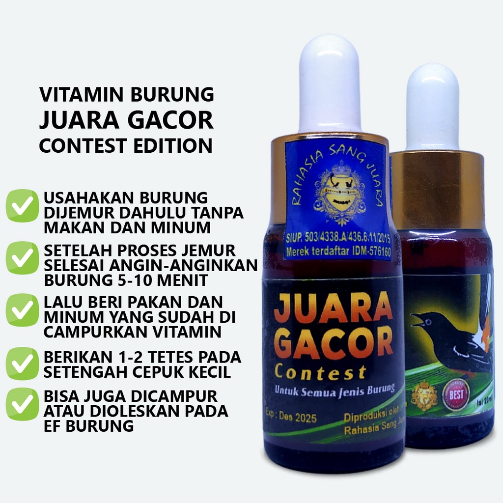 [PROMO] JUARA GACOR CONTEST EDITION | VITAMIN BURUNG LOMBA PENAMBAH STAMINA PENAMBAH STAMINA INSTAN MURAI BATU LOVEBIRD PLECI CUCAK IJO KACER KENARI TRUCUK