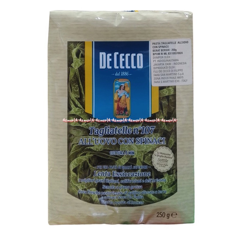 De Cecco Tagliatelle No 107 250gr All'uovo Con Spinaci Mie Pasta Mengandung Bayam Mi Pasta Instan Dececco Dececo