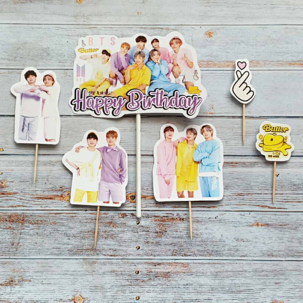 satu set isi 6 cake topper hiasan kue ulang tahun karakter BTS Butter