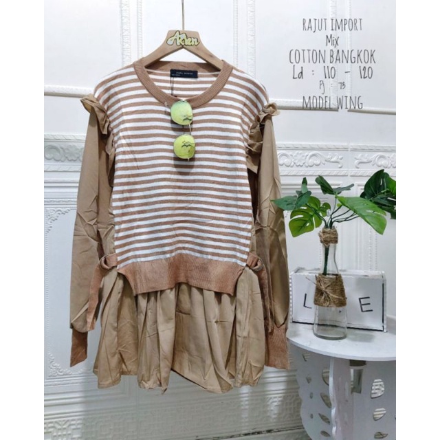 blouse wanita bahan rajut import mix katun Bangkok ukuran allsize ld 110-120