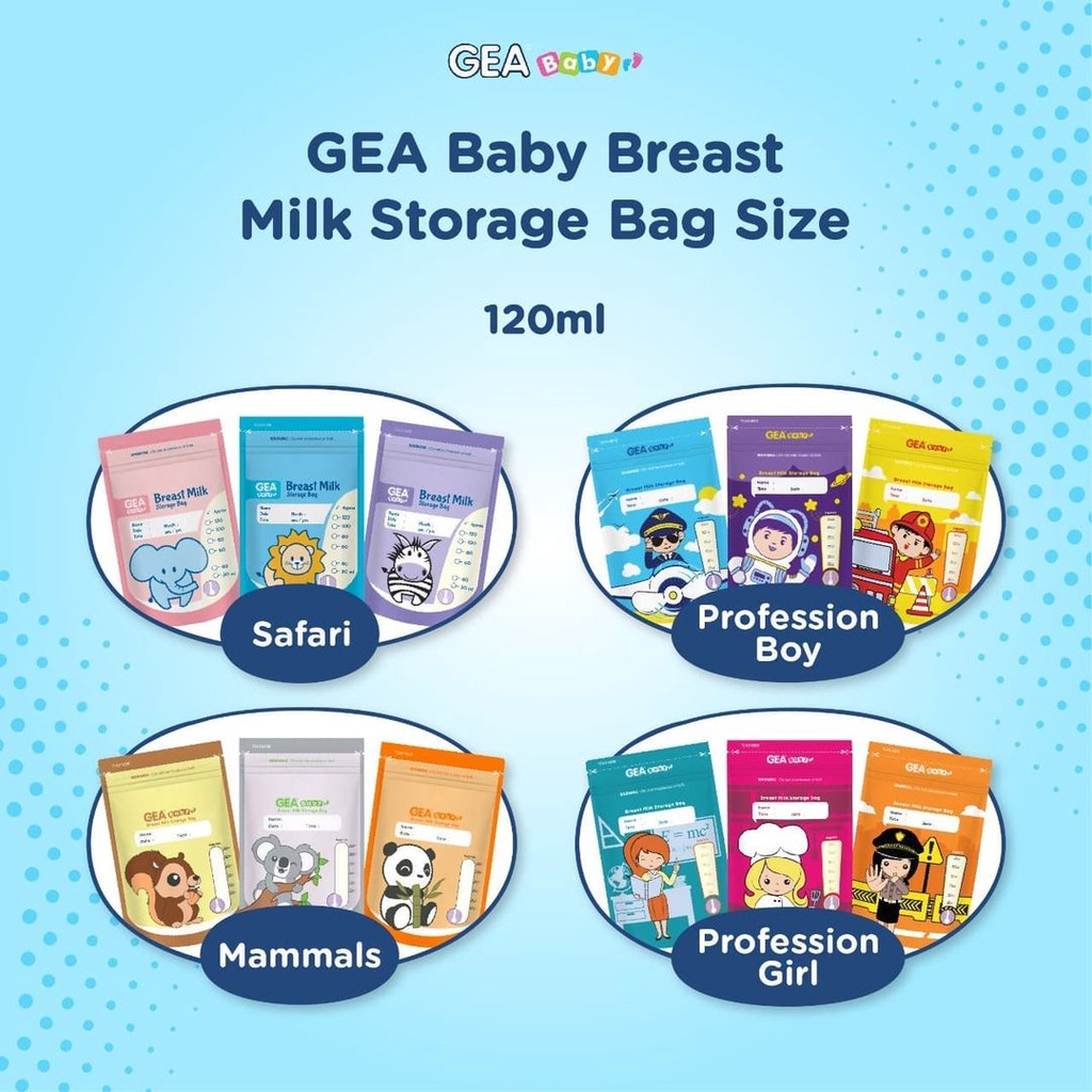 GEA Baby Kantong Asi Motif Baru 120ml Breastmilk Storage Asibag isi 30pcs GEABABY