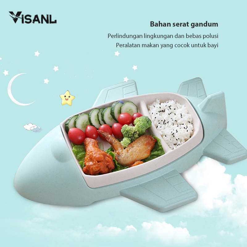 Tempat Makan Anak Piring Baby Safe Peralatan Makan Bayi Lucu Pesawat Terbang Piring Serat Gandum 6pcs