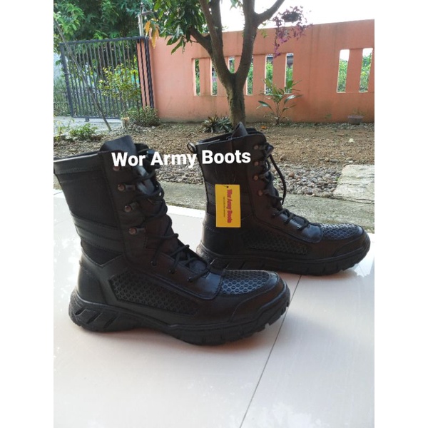 Sepatu PDL TNI POLRI 2022 MODEL BOA JARING KULIT SAPI FULL UP  by Wor Army Boots