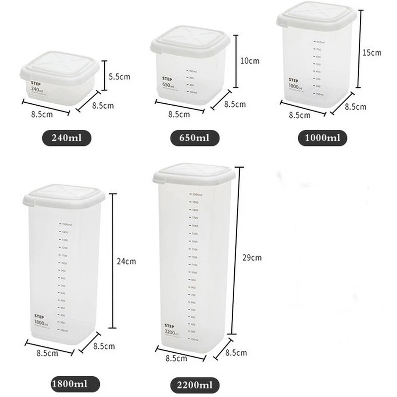 Kitchen Square Transparent Storage Box with Graduations / Sealed Jar Grains Beans Storage Organizer / Home Fresh Food Containers