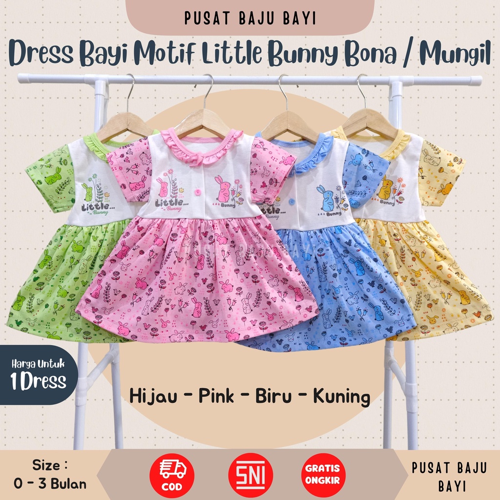 Dress Bayi Perempuan 0 - 3 Bulan merk Bona / Mungil motif LITTLE BUNNY