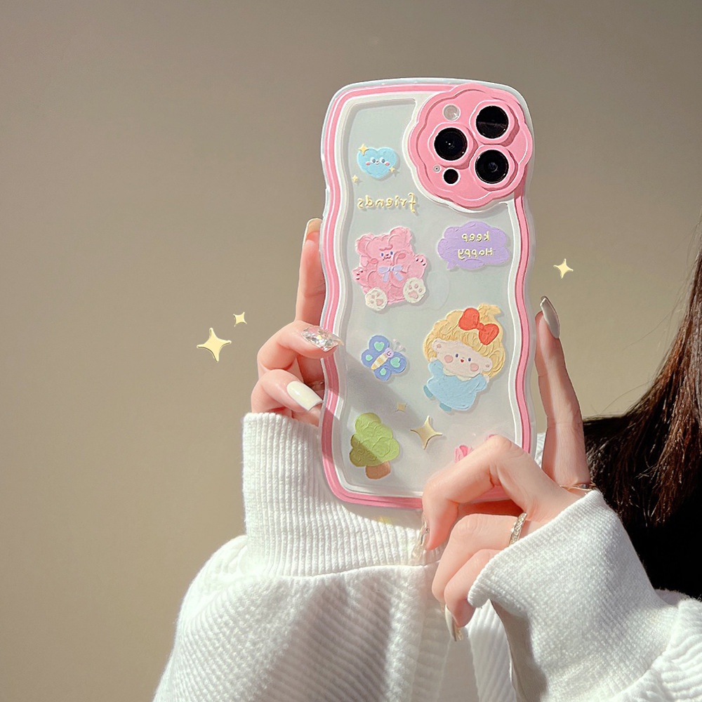 Case Pelindung Transparan Motif Kartun Perempuan Bunga Dengan Rantai Hati Pink Untuk Iphone 11 8 7 Plus SE2 XS XR 12 13 Mini PRO MAX