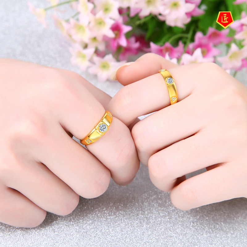 [Ready Stock]Fashion Korean Style Gold Heart-Shaped Diamond Couple Ring