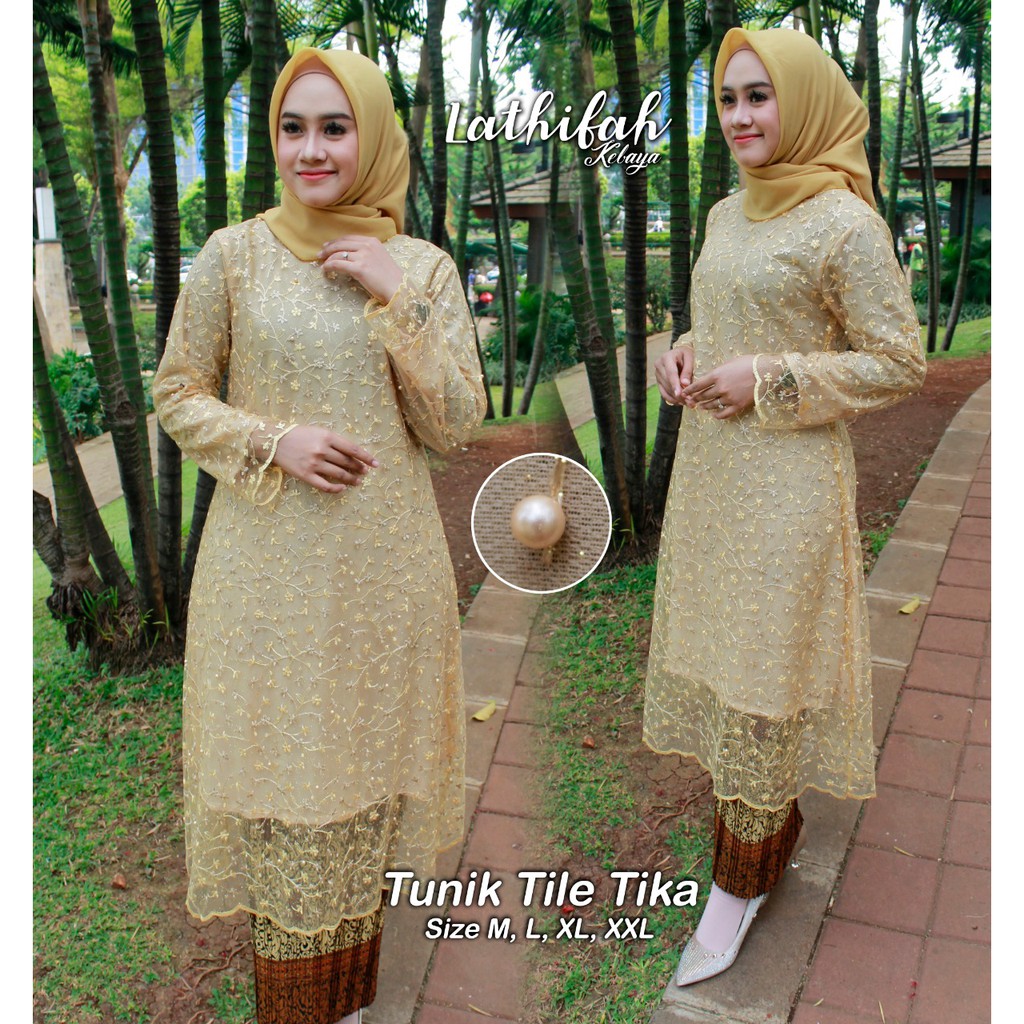 SET KEBAYA TUNIK TULLE/KEBAYA ORIGINAL/KEBAYA PADANG/GOLD/NAVY/MARON/SILFER/BIRU/HIJAU/DISTYPINK