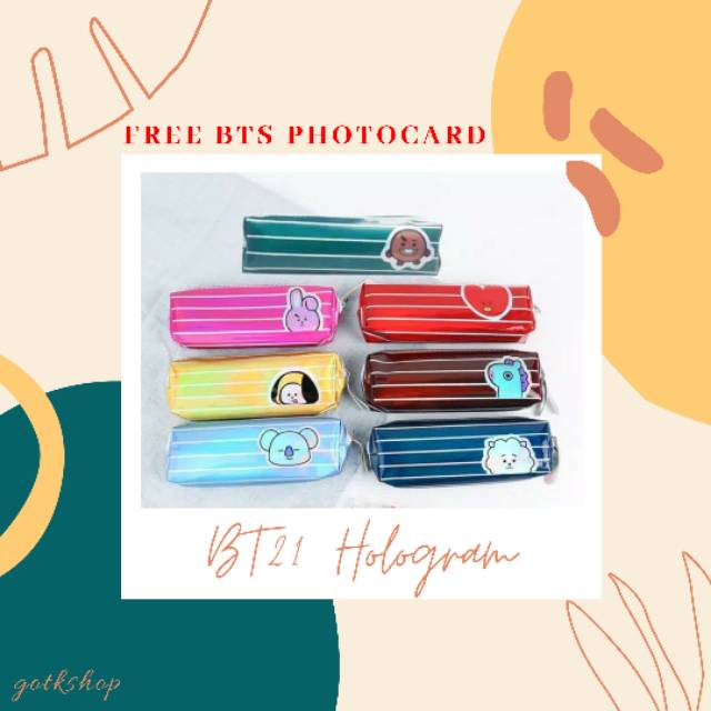 

[FREE BTS PHOTOCARD] BT21 HOLOGRAM PENCIL CASE - Kotak Pensil BT21 BTS