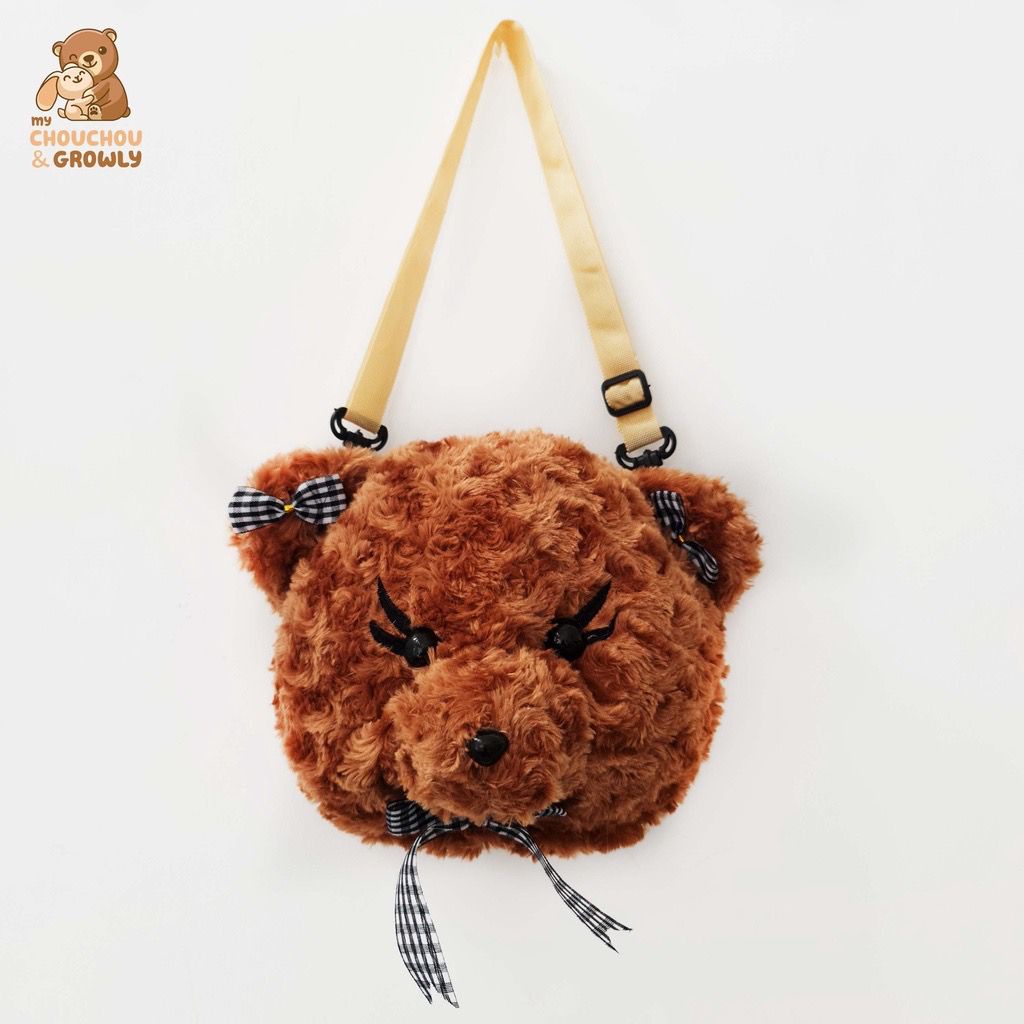 Tas Selempang Wanita Boneka BERUANG GENIT LENTIK Bulu Curly Velveteen Eyeliner Teddy Bear / Tas Beruang Bulu Curly