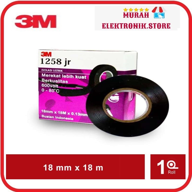 ORIGINAL 3M ISOLASI LISTRIK 1258 JR 1258jr hitam 3 M tape kabel ASLI