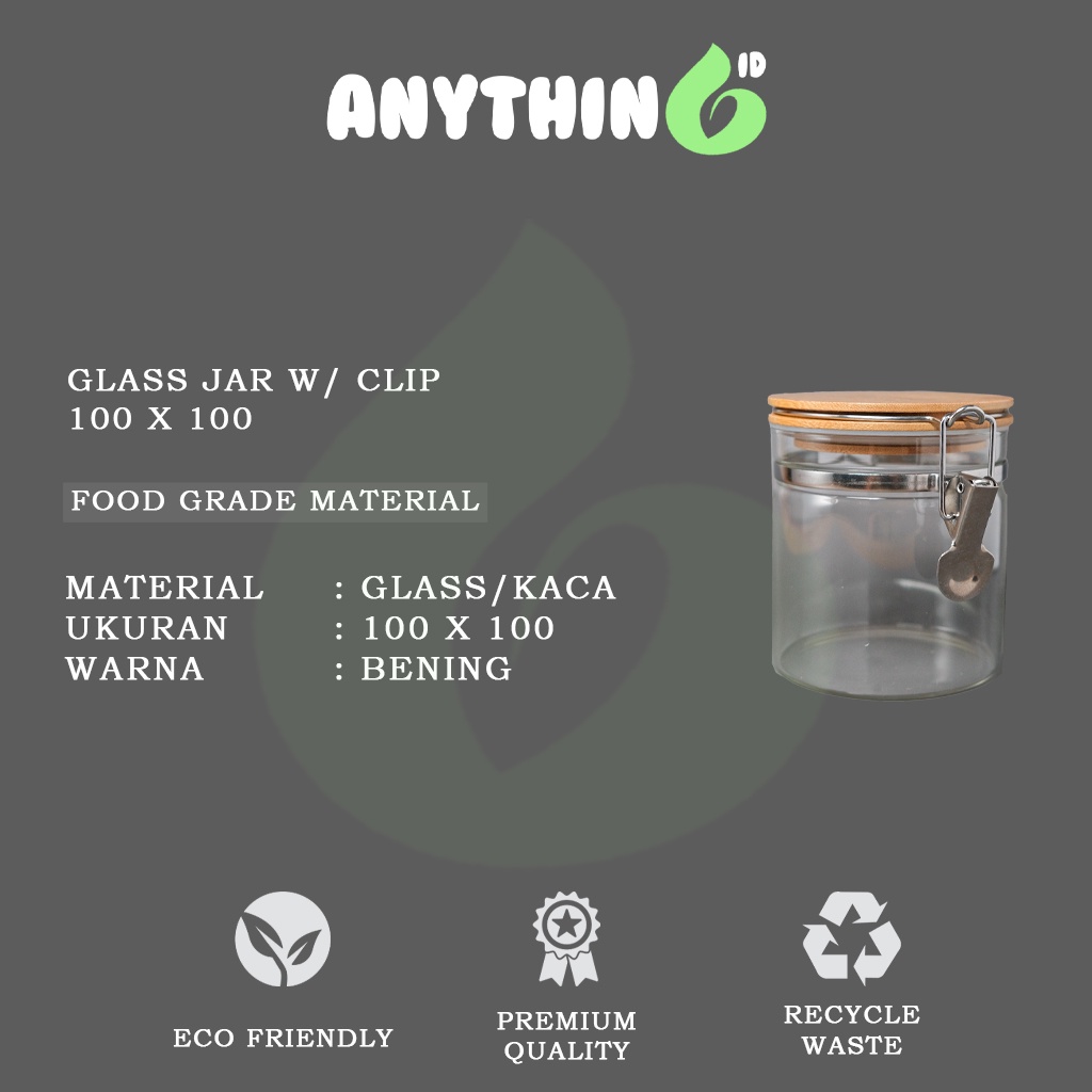 Greater Good - Borosilicate Glass Jar with Bamboo Clamp Lid / Toples Gelas Tutup Jepit Bambu / Glass
