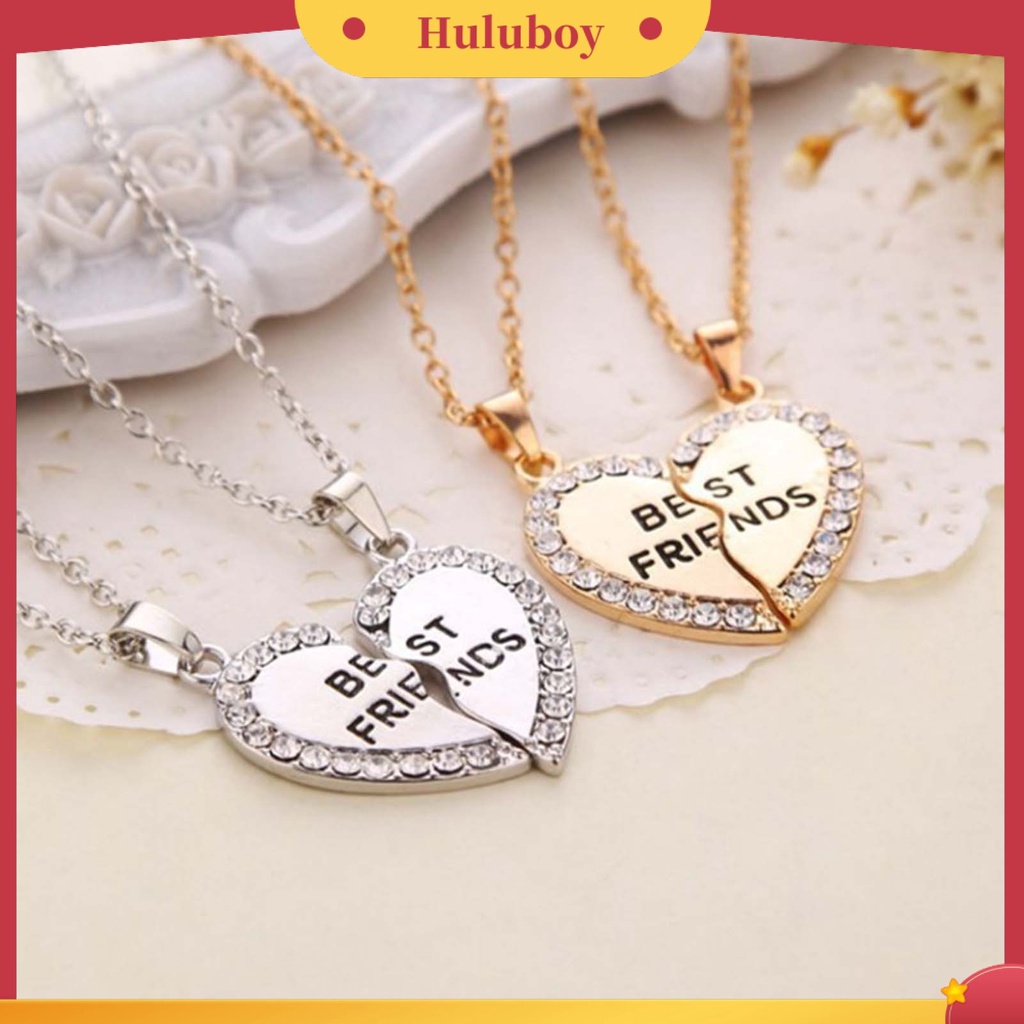 Hu Hu Hu Hu Hu Alat Bantu Pasang Kacamata♡ 2pcs Kalung Persahabatan Liontin Desain Hati Hias Berlian Imitasi Berkilau Untuk Wanita