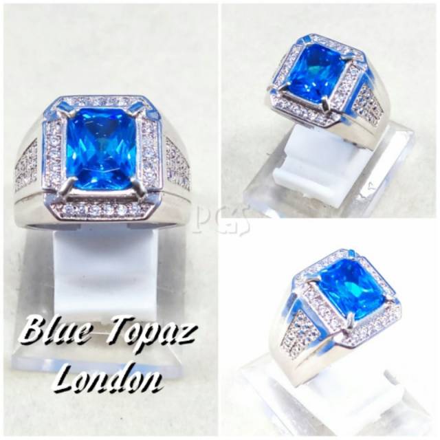 CINCIN BATU PERMATA BLUE TOPAZ LONDON CUTTING OCTAGON SUPER MEWAH SIAP PAKAI TERMURAH