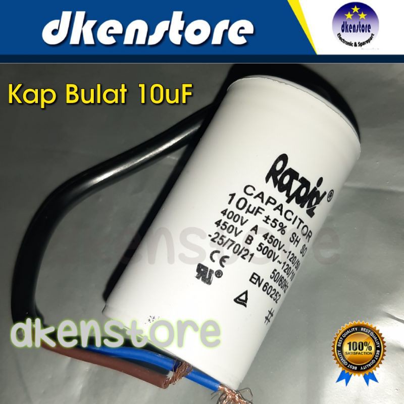 Kapasitor Bulat 10uF Capasitor Rapid 10 uF Rapid pompa mesin cuci