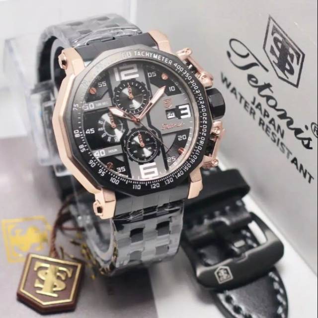 Jam tangan pria tetonis black gold
