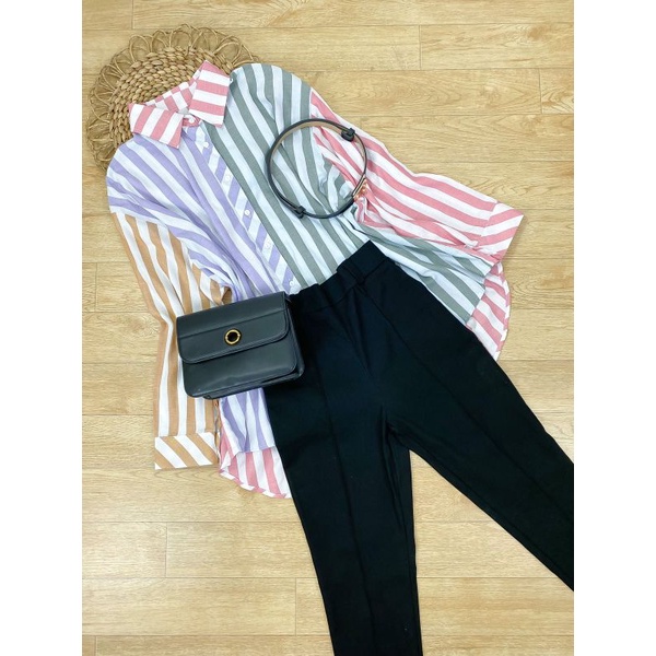 MIX STRIPE SHIRT | KEMEJA OVERSIZE ATASAN WANITA BAJU LENGAN PANJANG