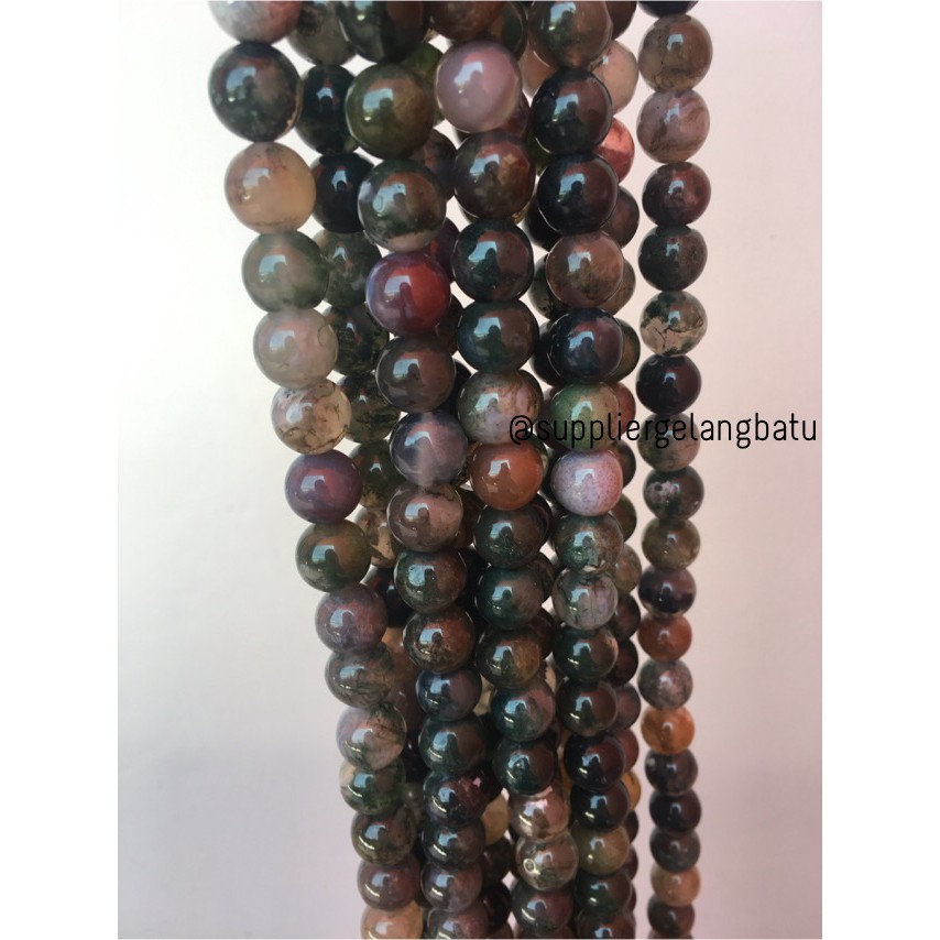 natural india agate batu bloodstone alam akik badar lumut 12mm renceng aksesoris pria wanita formal