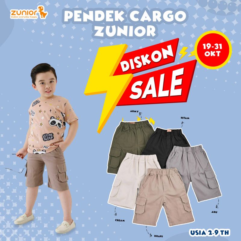 Celana Anak Pendek Cargo Laki-Laki dan Perempuan Zunior Premium 6 Warna 2-12 Tahun