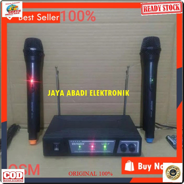 G37 Aiwa naiwa mic karaoke wireless system mik wireles mikrophone profesional pro suara audio sound vokal vocal panggung dj studio G37  Bisa DI SEGALA JENIS SOUND AUDIO SYSTEM  1RECEIVER +2 MIC PEGANG  jarak 20 - 30 meter  suara bagus, jernih dan empuk da