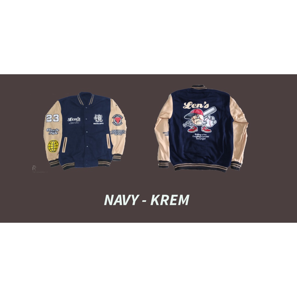 bisa cod/JAKET VARSITY/JAKET PARSITI/JAKET BOMBER PRIA/JAKET BOMBER BISBOL/ BASEBALL/ BOMBER SUKAJAN/JAKET BOMBER MURAYAMA/MURAYAMA/HIGH AND LOW/ JAKET ORIGINAL JEPANG/ JAKET KASUAL-NAVY KREM