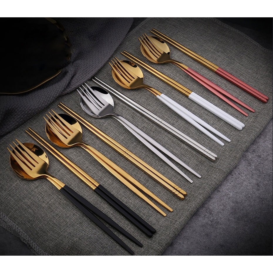 Set Perlengkapan Makan Sendok Garpu Sumpit Cutlery Dinner Set + Box