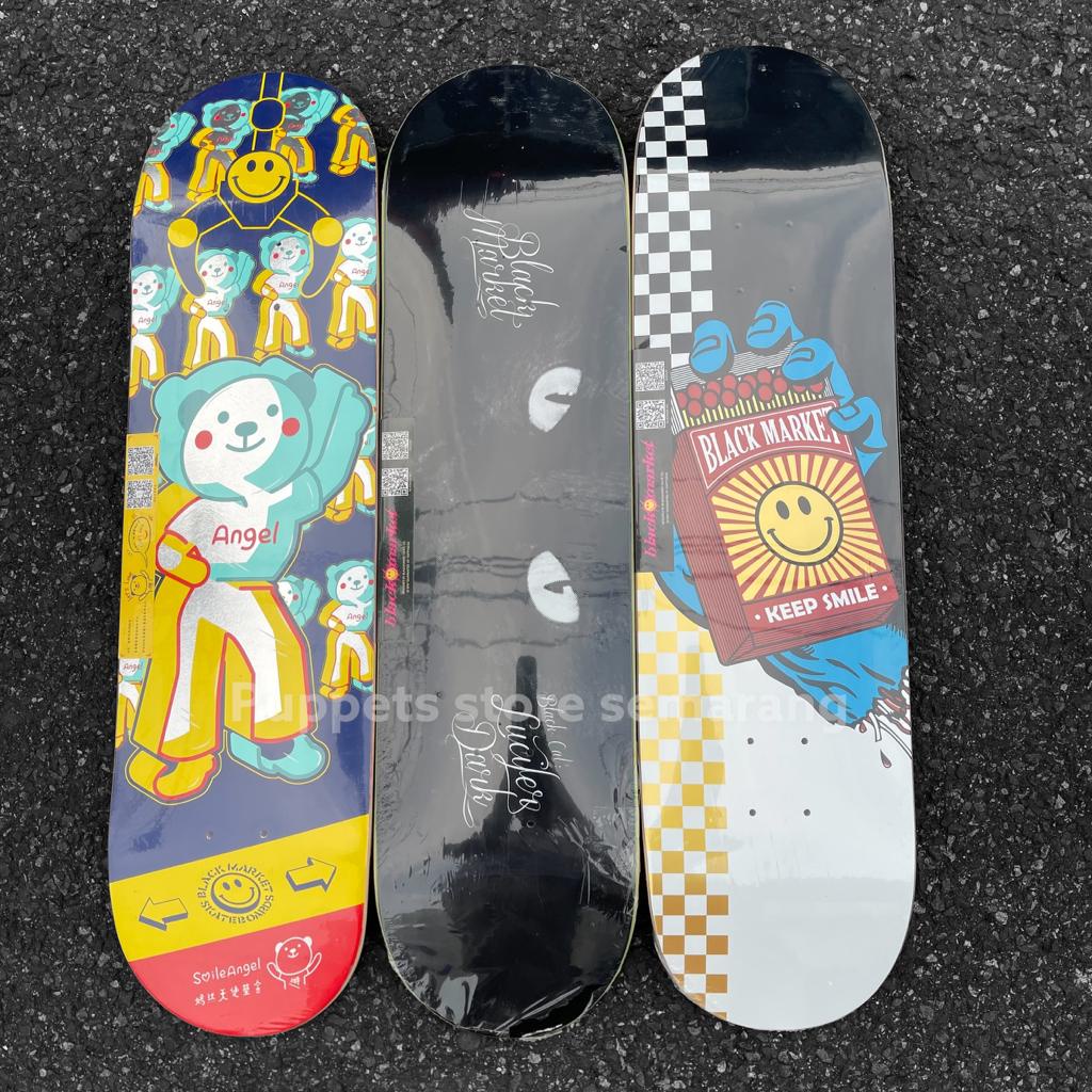 Deck skateboard BM black markett skateboard papan wheels griptape truck bearing original puppets