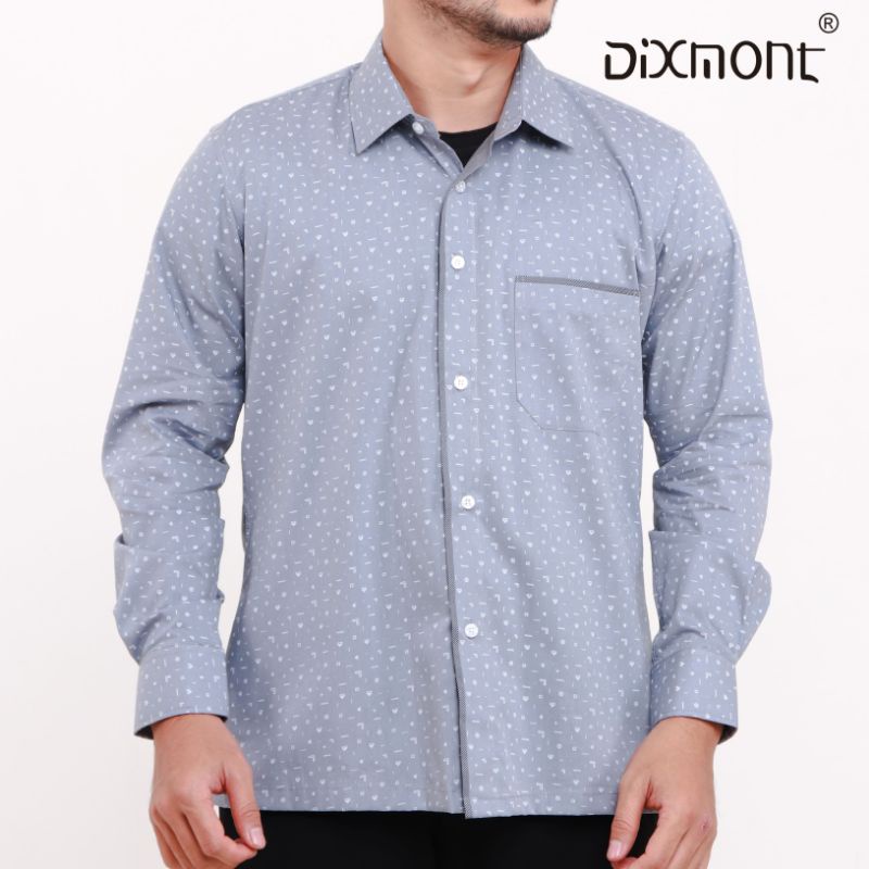 Dixmont Kemeja Pria Basic Formal Motif Lengan Panjang Hem ML00421