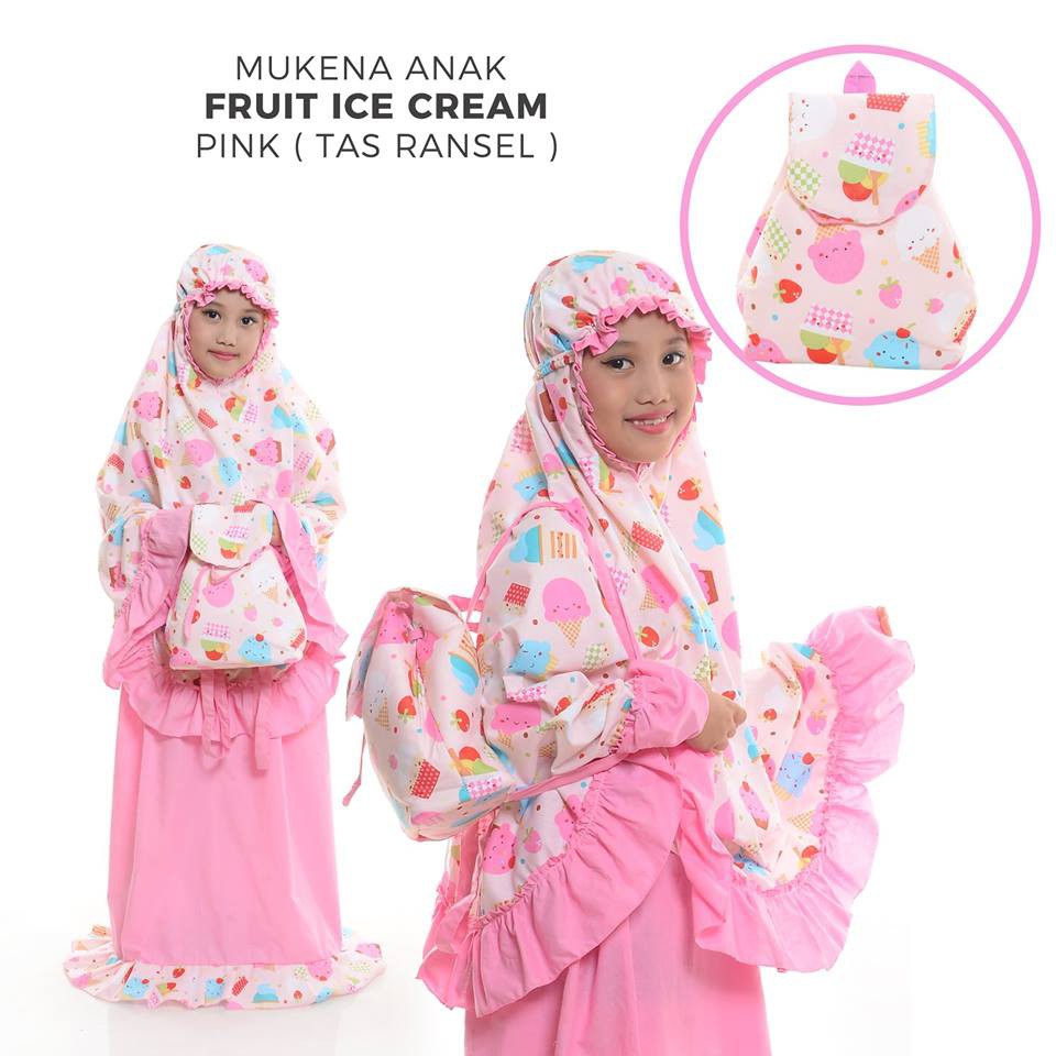 Mukena Anak Katun Fruit Ice Cream Pink ( Tas Ransel )