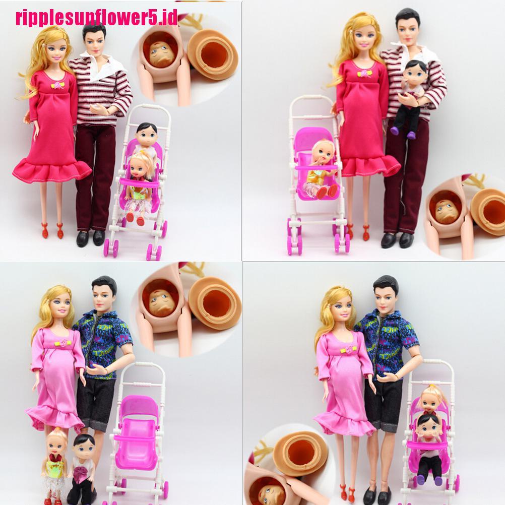 # Kaos T-Shirt Wanita Lengan Pendek Motif Print #6pcs / lot Mainan Edukasi Boneka Keluarga Ibu Hamil Untuk Barbie