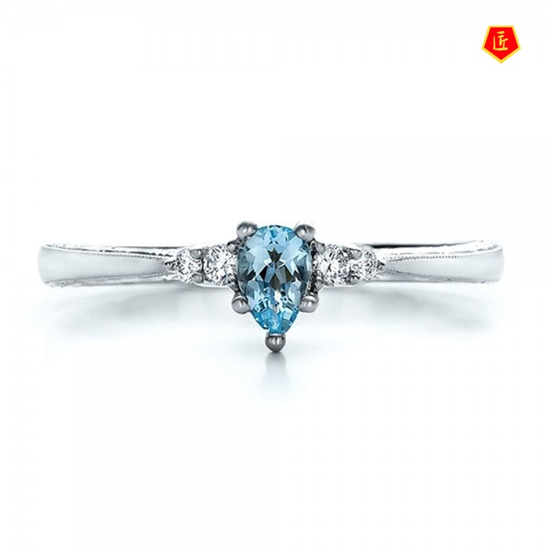 [Ready Stock]Elegant Simple Topaz Sea Blue Gemstone Ring