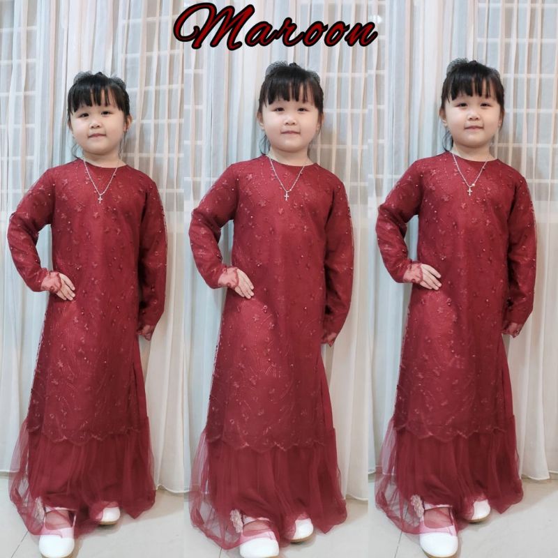 BAJU GAMIS ANAK BROKAT BRUKAT KIDS KID POLOS GERALDA WARNA MERAH MAROON MARON MARUN