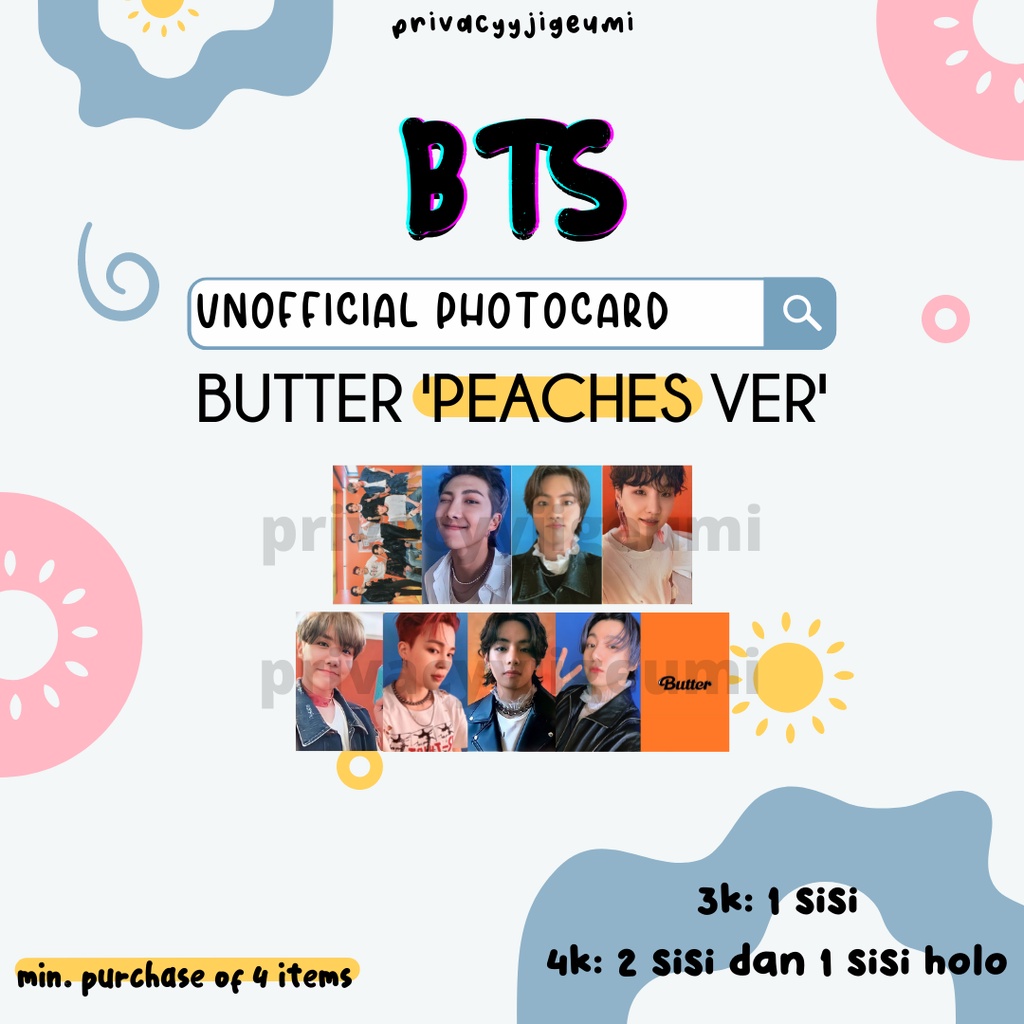 PHOTOCARD PC UNOFFICIAL BTS BUTTER "PEACHES" RM JIN SUGA J-HOPE JIMIN TAEHYUNG V JUNGKOOK