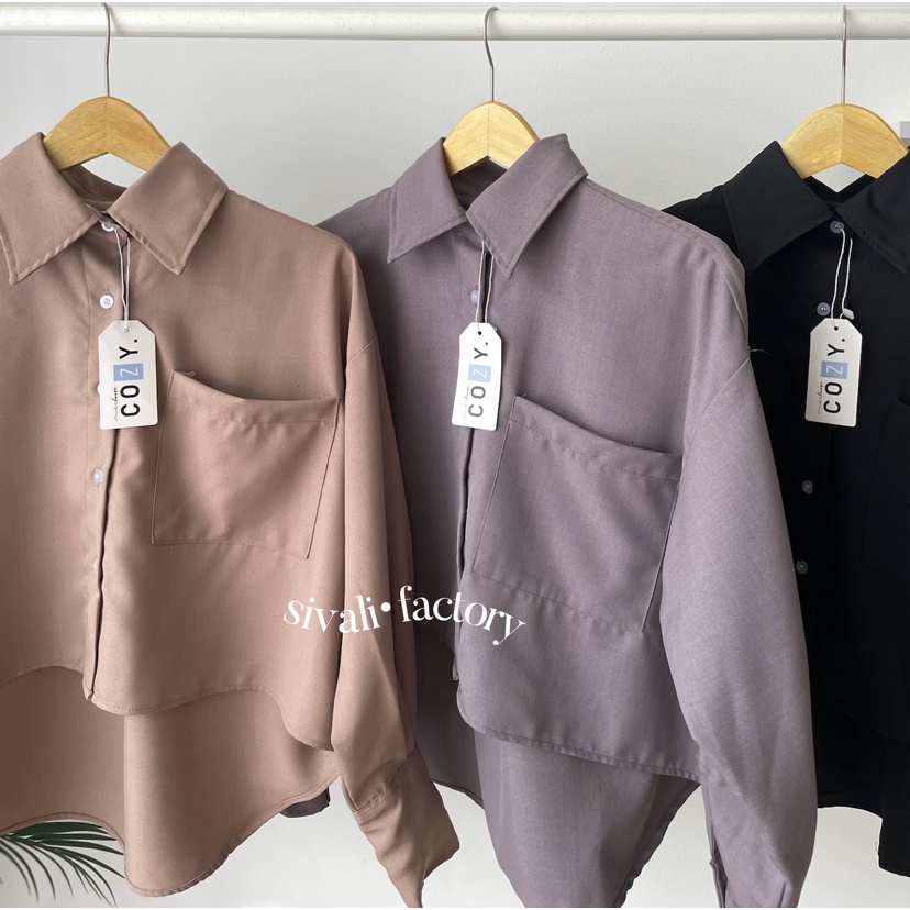 SIVALI Kemeja Wanita Lengan Panjang Casual/Kerja - Oversized Shirt - Outer Kemeja Crop 3306