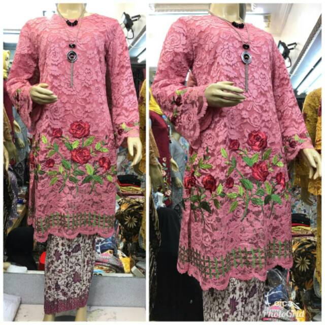 Atasan Kebaya Tunik Kancing Tulle Fatimah Full Bordir mutiara